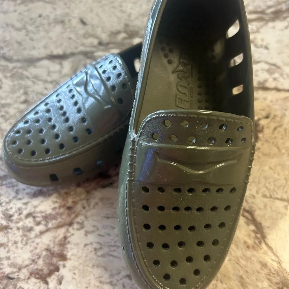 Kids Olive Green Water-Resistant Slip-On Shoes